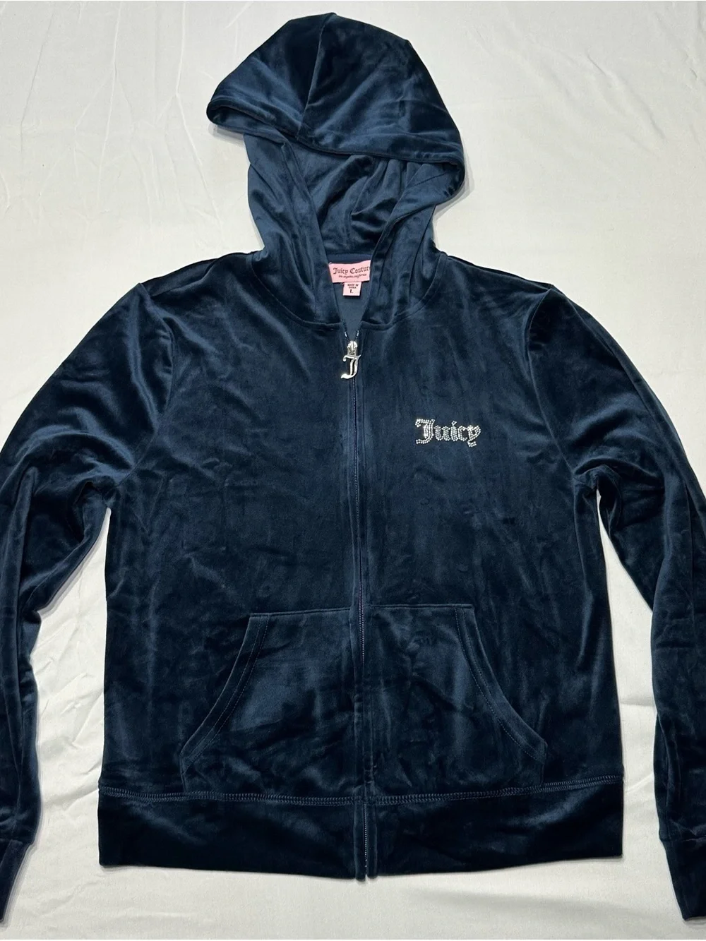Juicy Couture Dark Navy Velour Rhinestone Tracksuit Set Matching Large L